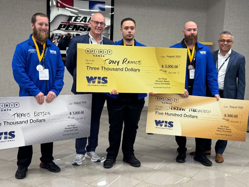 WIS employees standing with donation checks